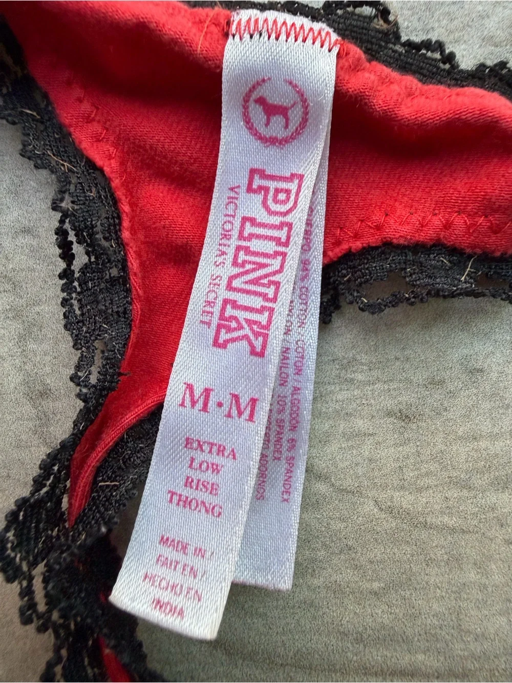 Victoria’s Secret Pink Vintage 2010 Extra Low Rise Lace Trim Cotton Thong Size M